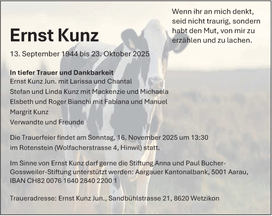 Traueranzeige von Ernst Kunz von AvU