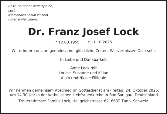 Traueranzeige von Franz Josef Lock von AvU