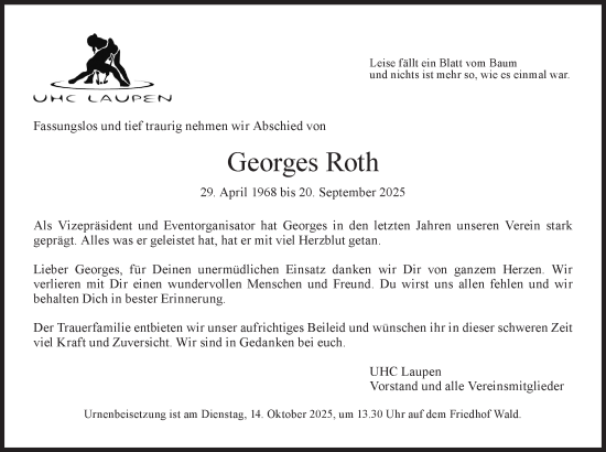 Traueranzeige von Georges Roth von AvU