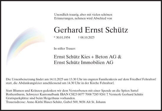 Traueranzeige von Gerhard Ernst Schütz von AvU