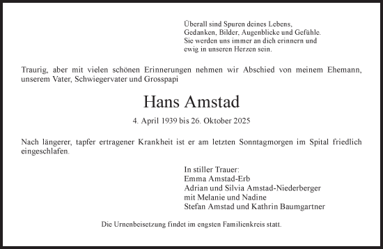 Traueranzeige von Hans Amstad von reg_2