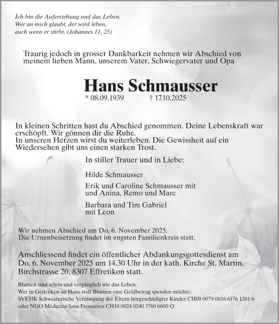 Traueranzeige von Hans Schmausser von reg_2
