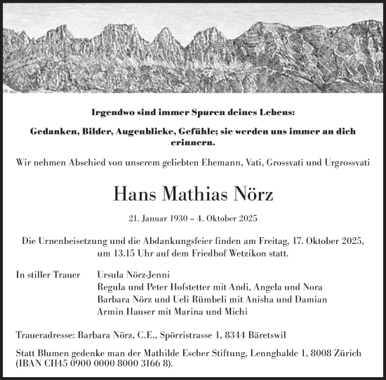 Traueranzeige von Hans Mathias Nörz von AvU