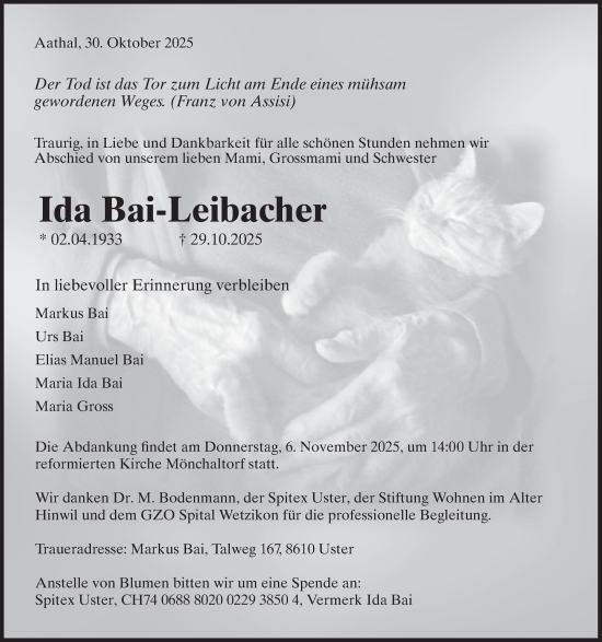 Traueranzeige von Ida Bai-Leibacher von AvU