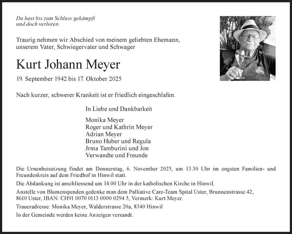  Traueranzeige für Kurt Johann Meyer vom 29.10.2025 aus AvU