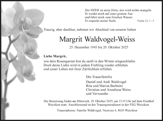 Traueranzeige von Margrit Waldvogel-Weiss von AvU