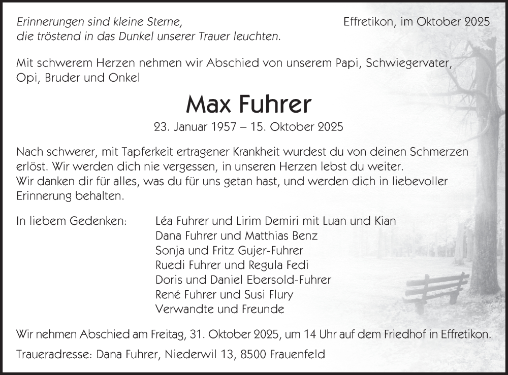  Traueranzeige für Max Fuhrer vom 22.10.2025 aus AvU