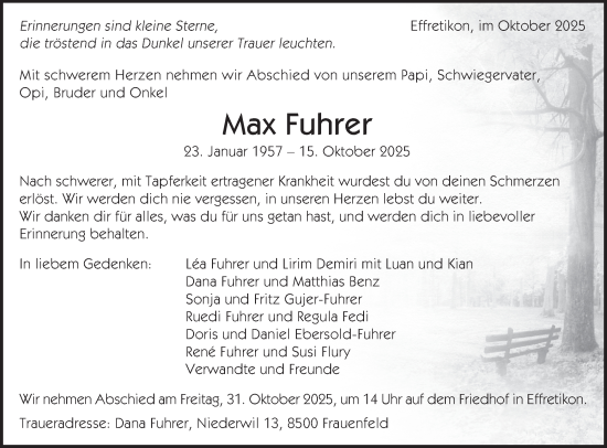Traueranzeige von Max Fuhrer von AvU