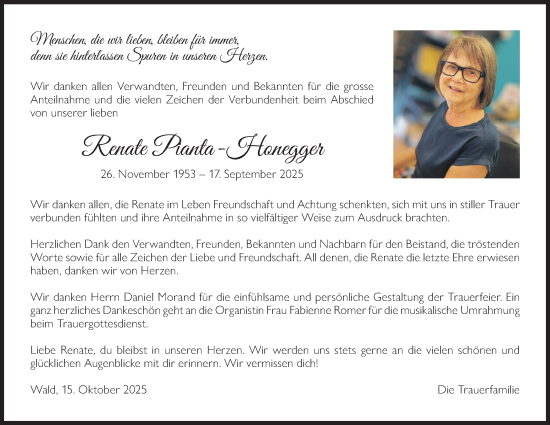 Traueranzeige von Renate Pianta-Honegger von AvU