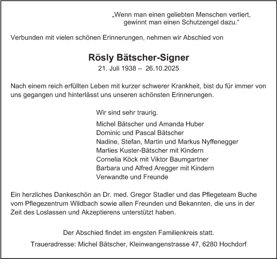 Traueranzeige von Rösly Bätscher-Signer von AvU