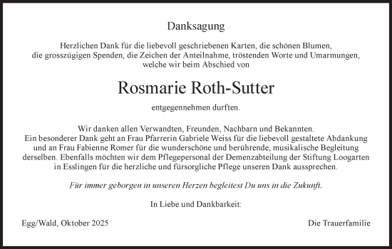 Traueranzeige von Rosmarie Roth-Sutter von AvU