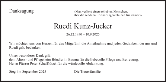 Traueranzeige von Ruedi Kunz von AvU