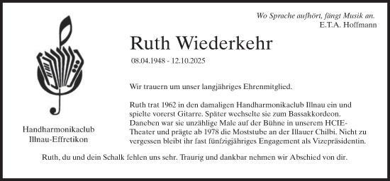 Traueranzeige von Ruth Wiederkehr von reg_2