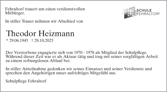Traueranzeige von Theodor Heizmann von AvU