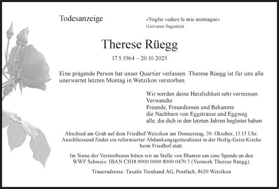 Traueranzeige von Therese Rüegg von AvU