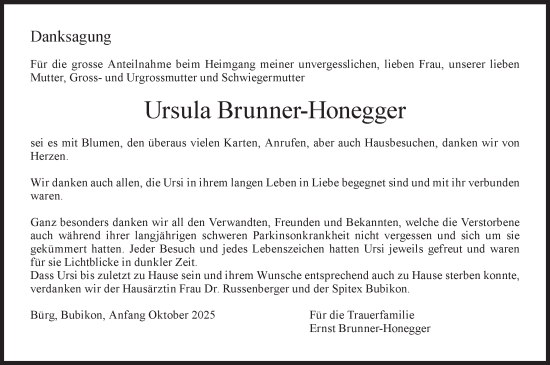 Traueranzeige von Ursula Brunner von AvU