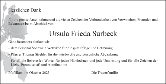 Traueranzeige von Ursula Frieda Surbeck von AvU