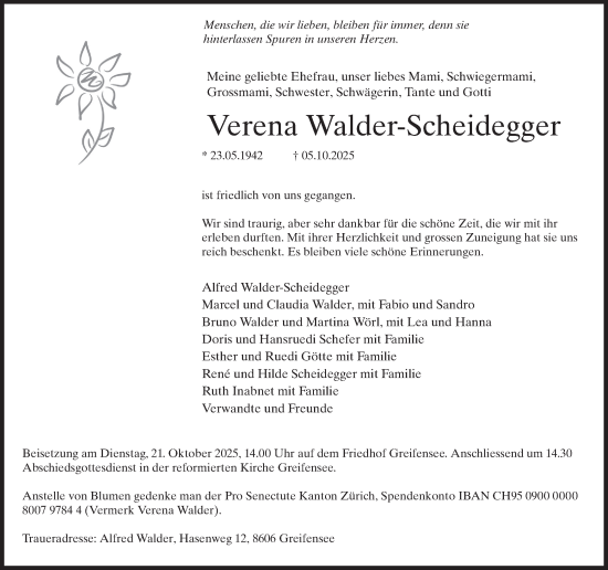 Traueranzeige von Verena Walder-Scheidegger von AvU