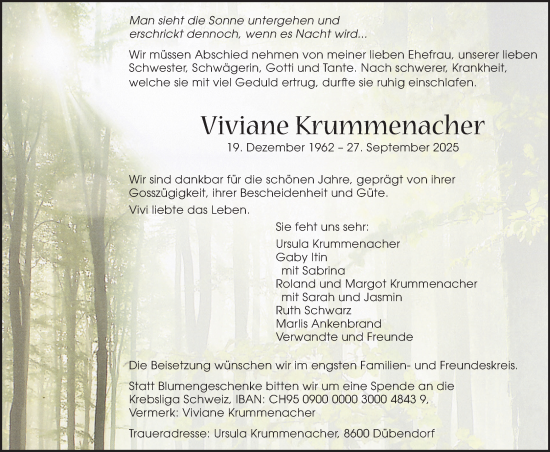 Traueranzeige von Viviane Krummenacher von GL solo