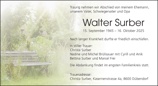 Traueranzeige von Walter Surber von GL solo