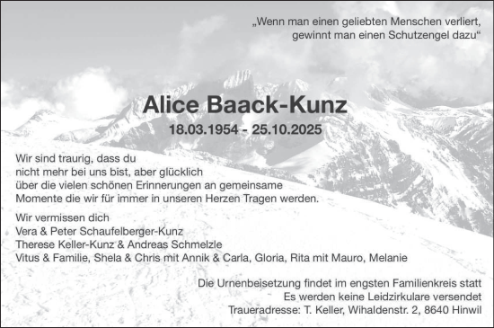 Traueranzeige von Alice Baack-Kunz von AvU
