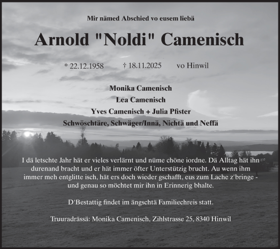 Traueranzeige von Arnold Camenisch von AvU