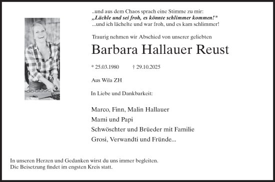 Traueranzeige von Barbara Hallauer Reust von AvU