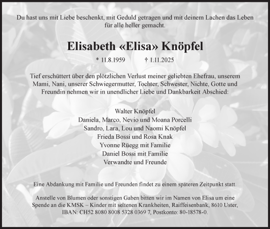 Traueranzeige von Elisabeth Knöpfel von AvU