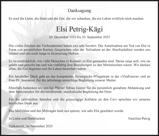 Traueranzeige von Elsi Petrig von AvU