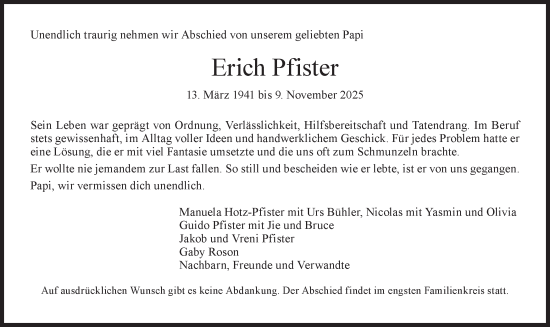 Traueranzeige von Erich Pfister von AvU