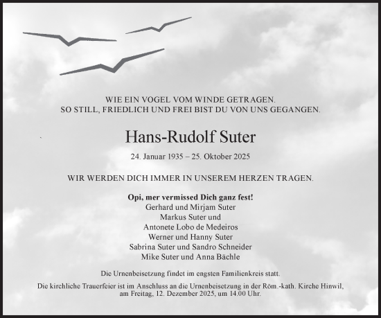 Traueranzeige von Hans-Rudolf Suter von AvU