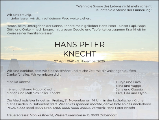 Traueranzeige von Hans Peter Knecht von GL solo