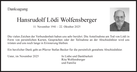 Traueranzeige von Hansrudolf Wolfensberger von AvU