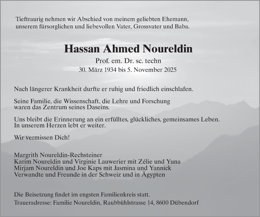  Traueranzeige für Hassan Ahmed Noureldin vom 14.11.2025 aus GL solo