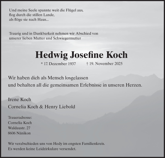 Traueranzeige von Hedwig Josefine Koch von AvU