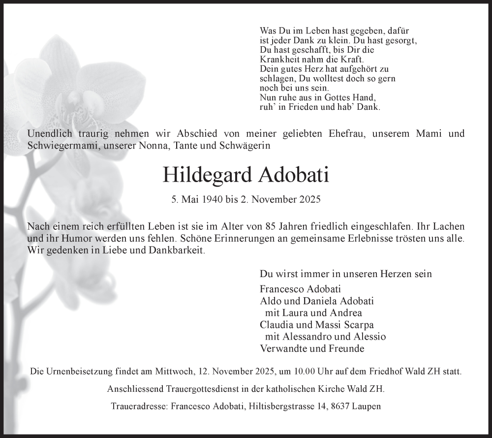  Traueranzeige für Hildegard Adobati vom 05.11.2025 aus AvU