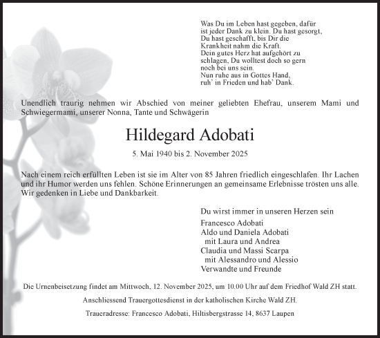 Traueranzeige von Hildegard Adobati von AvU