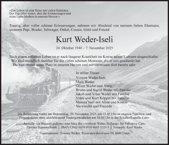 Traueranzeige von Kurt Weder-Iseli von AvU