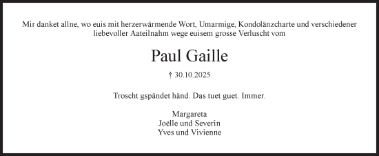 Traueranzeige von Paul Gaille von AvU