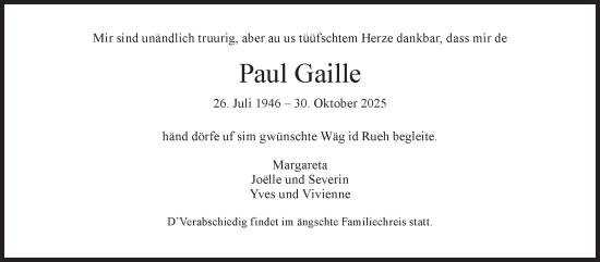 Traueranzeige von Paul Gaille von AvU