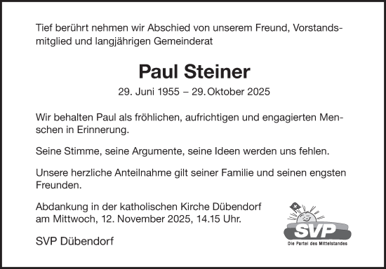 Traueranzeige von Paul Steiner von GL solo