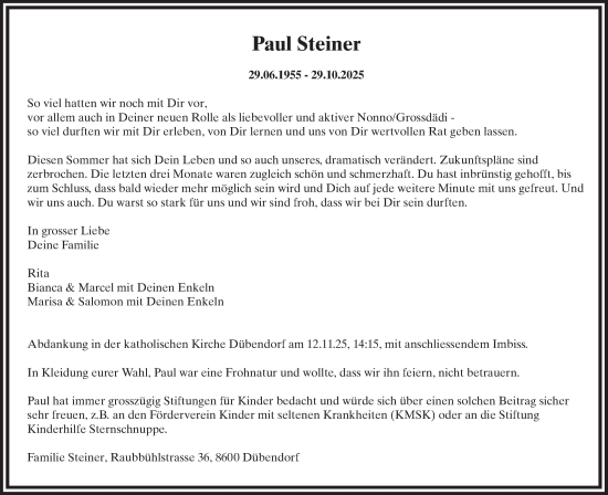 Traueranzeige von Paul Steiner von GL solo