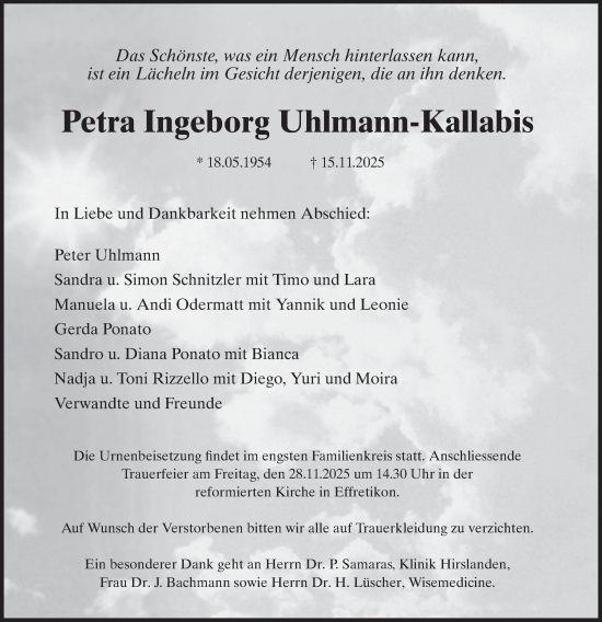 Traueranzeige von Petra Ingeborg Uhlmann-Kallabis von AvU