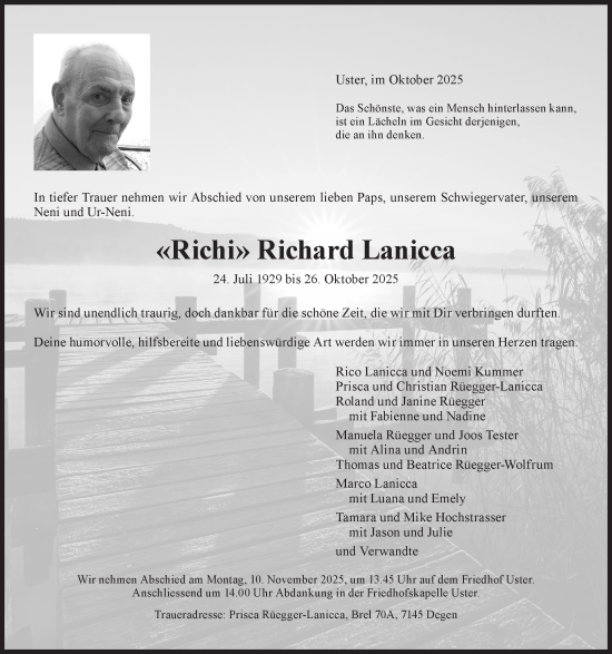 Traueranzeige von Richard Lanicca von AvU