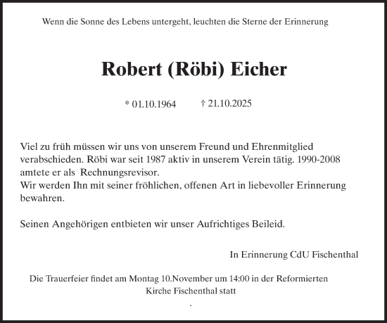 Traueranzeige von Robert Eicher von AvU