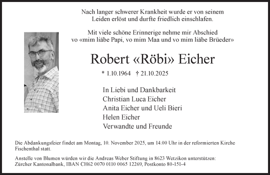Traueranzeige von Robert Eicher von AvU