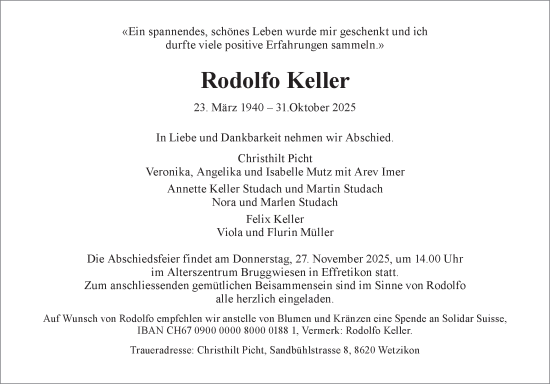 Traueranzeige von Rodolfo Keller von reg_2