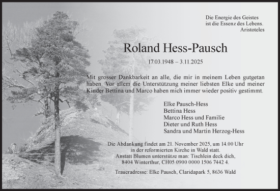 Traueranzeige von Roland Hess-Pausch von AvU