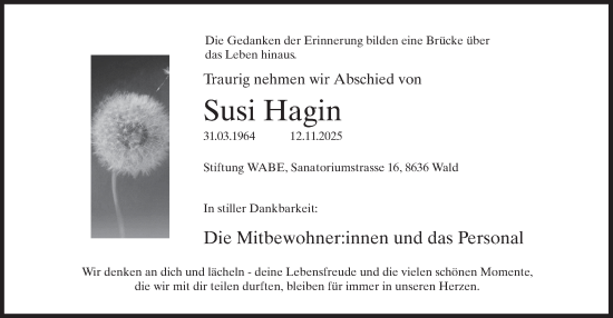 Traueranzeige von Susi Hagin von AvU