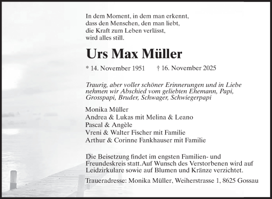 Traueranzeige von Urs Max Müller von AvU